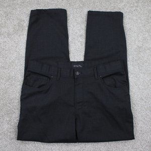 Hiltl Kent Dress Pants Mens 50, 34 Black Wool Flat Front Stretch w/ 28" inseam